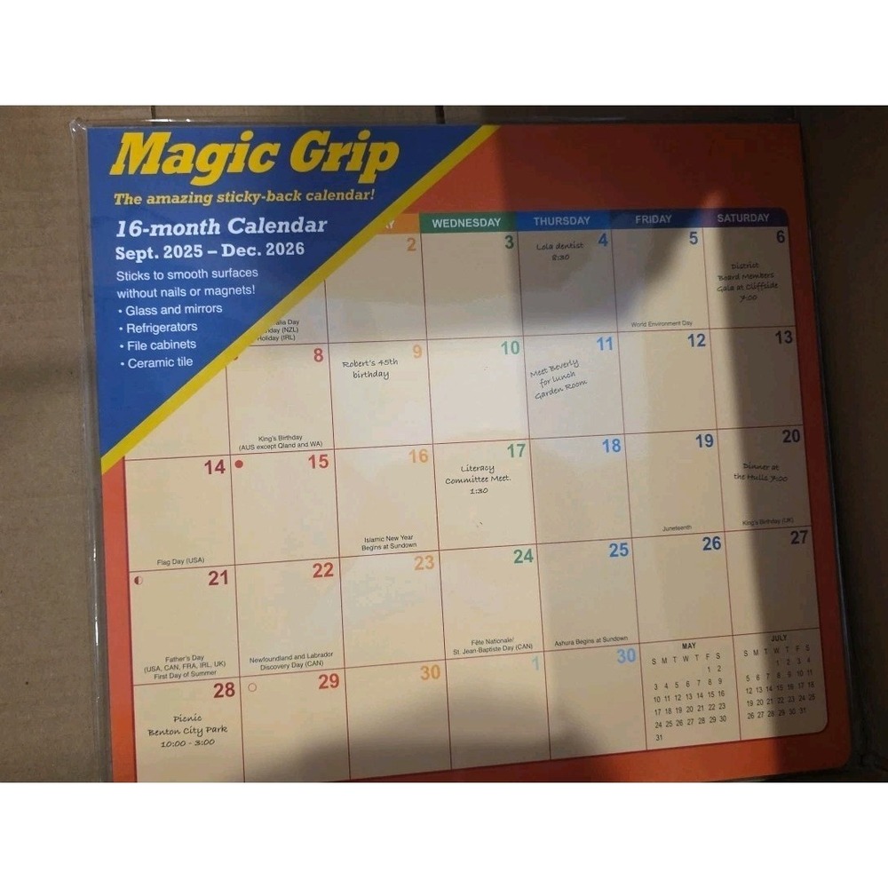 Calendar Ink,  Rainbow Jumbo 2026 Magic Grip Wall Calendar Refrigerator